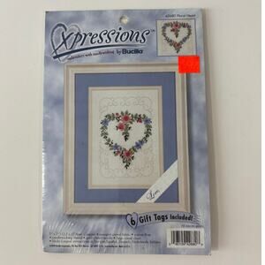 Vintage Bucilla Xpressions Floral Heart Embroidery and Candlewicking Kit New